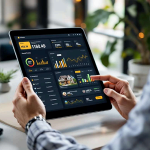 metriques-immobilier-tablette Métriques d'un bien immobilier affchés sur une tablette tactile